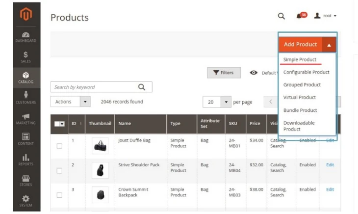 Magento product options