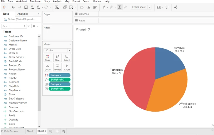 pie chart in tableau