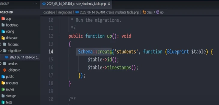 code in laravel migration